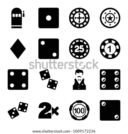 Chance icons. set of 16 editable filled chance icons such as 1 casino chip, 100 casino chip, dice, dice, diamonds, roulette