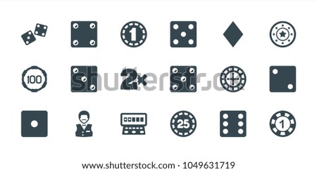 Chance icons. set of 18 editable filled chance icons: 1 casino chip, casino chip, dice, slot machine, diamonds, roulette
