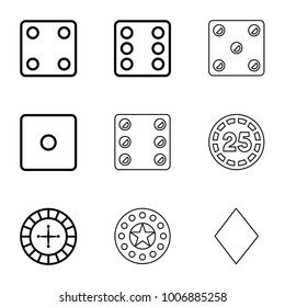 Chance icons. set of 9 editable outline chance icons such as roulette, dice, diamonds, 25 casino chip