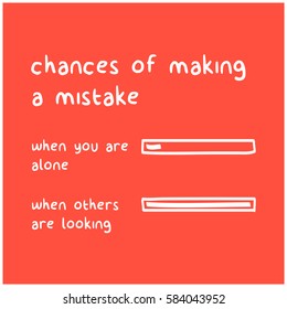 Chances of Making A Mistakes - When others are looking vs. when you're alone (Funny Bar Graph Vector Illustration Concept)