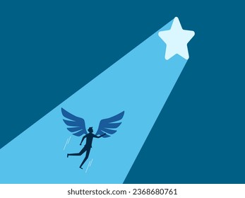 Chances of success. man heading towards the star gate shining beams of light