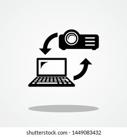 Chancge Laptop to Projector. Icon with Gray Shadow