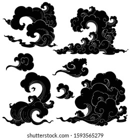 chanciness oriental black cloud tattoo vector set