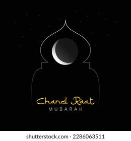 Chand Raat Mubarak, greeting card design with majid and crescent moon, Chand Raat (Eid Mubarak) celebration.(Happy Eid moon to you) background.