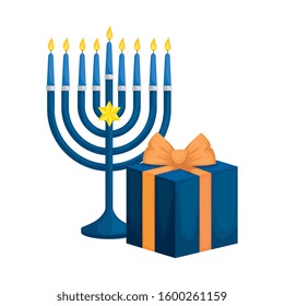 chandelier with candles and gift box vector illustration design