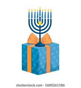 chandelier with candles and gift box vector illustration design