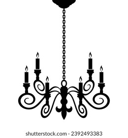 Chandelier with candles, hanging from a chain, vector illustration