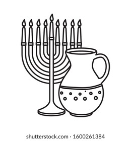 chandelier with candles and teapot line style icon vector illustration design