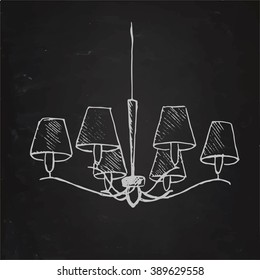 Chandelier chalk on blackboard. Hand drawn. Illustration vector