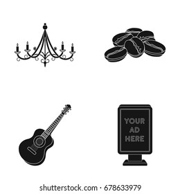 Chandelier, coffee beans and other web icon in black style. guitar, banner icons in set collection.