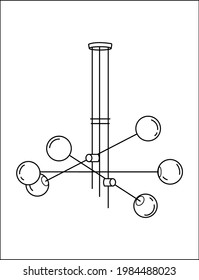 Chandelier, cool modern ceiling lamp with balls. Vector black and white image.