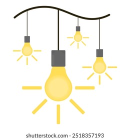 chandelier. decorative lamp. some light bulbs. light bulb. the light bulb turns on. idea lamp. yellow light. vector illustration. flat style. glowing lights