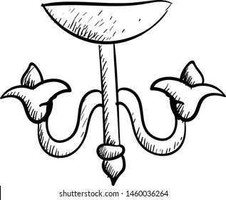 Chandelier drawing, illustration, vector on white background.