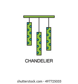 Chandelier flat icon. High quality outline pictogram of element for bedroom's interior. Vector line illustration of chandelier for web design or mobile app. Button, symbol for design visit card, logo.