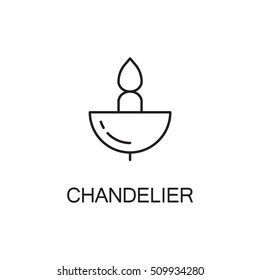 Chandelier flat icon. High quality outline pictogram of element for interior. Vector line illustration of chandelier for web design or mobile app. Button and symbol for design visit card, logo.