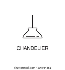 Chandelier flat icon. High quality outline pictogram of element for interior. Vector line illustration of chandelier for web design or mobile app. Button and symbol for design visit card, logo.
