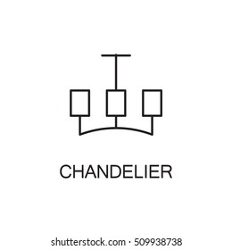 Chandelier flat icon. High quality outline pictogram of element for interior. Vector line illustration of chandelier for web design or mobile app. Button and symbol for design visit card, logo.