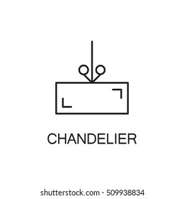 Chandelier flat icon. High quality outline pictogram of element for interior. Vector line illustration of chandelier for web design or mobile app. Button and symbol for design visit card, logo.