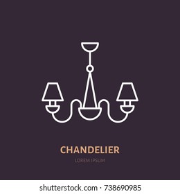 Chandelier flat line icon. Home lighting, light fixture sign. Illustration for interior lamps store.