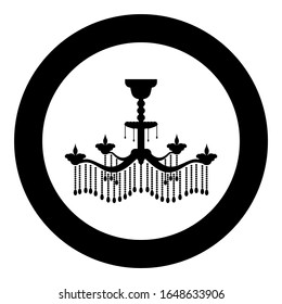Kronleuchter-Symbol auf kreisrunder schwarzer Vektorillustration Illustration mit flachem Bild