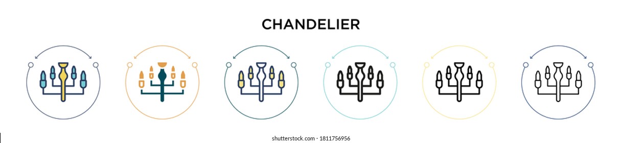 Icono de candelabro en el estilo relleno, delgado, contorno y trazo. Ilustración vectorial de dos iconos vectores de araña en color y negro se puede utilizar para móviles, ui, web