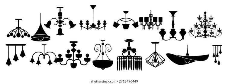 Kronleuchter-Symbol, Vektorgrafik-Set, leuchtendes Illustrationszeichen