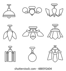 chandelier icons set. lamp collection. Thin line design