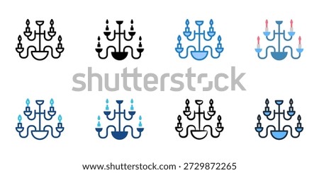 Chandelier icons set multiple style collection. Editable stroke 
