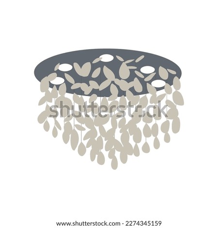 Chandelier isolated on white background. Ceiling light round pendant light fixture. Silver metal hanging lights. Pendant sconce lighting lamp. Vector