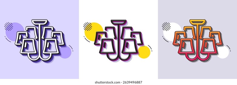 Chandelier line icon. Halftone dotted pattern. Gradient icon with grain shadow. Ceiling lamp sign. Interior illuminate light symbol. Line chandelier icon. Various designs. Vector