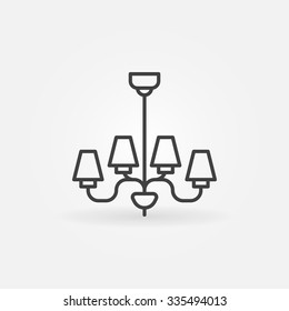 Chandelier Line Icon - Vector Hanging Lamp Logo