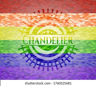 Chandelier on mosaic background with the colors of the LGBT flag. 