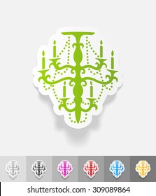 chandelier paper sticker with shadow. Vector illustration