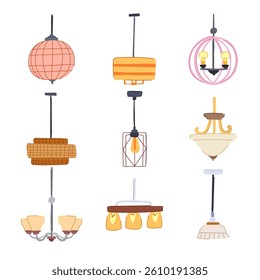 chandelier set cartoon. ceiling decor, pendant glass, modern classic chandelier sign. isolated symbol vector illustration