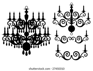 Chandelier silhouette vector set