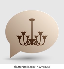Chandelier simple sign. Brown gradient icon on bubble with shadow.
