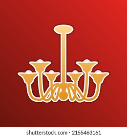 Chandelier simple sign. Golden gradient Icon with contours on redish Background. Illustration.