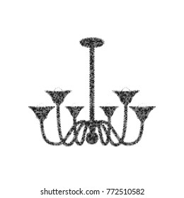 Chandelier simple sign. Vector. Black icon from many ovelapping circles with random opacity on white background. Noisy. Isolated.