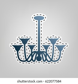 Chandelier simple sign. Vector. Blue icon with outline for cutting out at gray background.