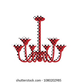 Chandelier simple sign. Vector. Brown icon with shifted black circle pattern as duplicate at white background. Isolated.