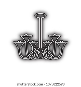 Chandelier simple sign. Vector. Double contour black icon with soft shadow at white background. Isolated.