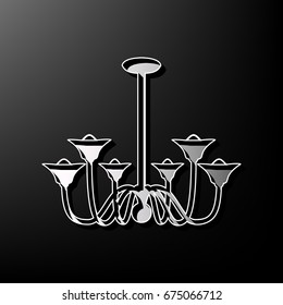 Chandelier simple sign. Vector. Gray 3d printed icon on black background.