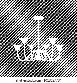 Chandelier simple sign. Vector. Icon. Hole in moire background.