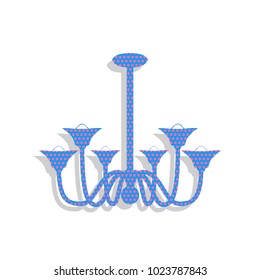 Chandelier simple sign. Vector. Neon blue icon with cyclamen polka dots pattern with light gray shadow on white background. Isolated.