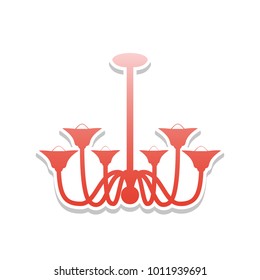 Chandelier simple sign. Vector. Reddish icon with white and gray shadow on white background. Isolated.