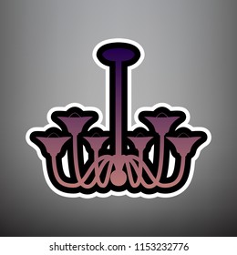 Chandelier simple sign. Vector. Violet gradient icon with black and white linear edges at gray background.