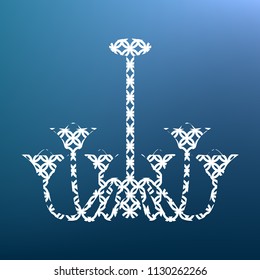 Chandelier simple sign. Vector. White textured icon at lapis lazuli gradient background.