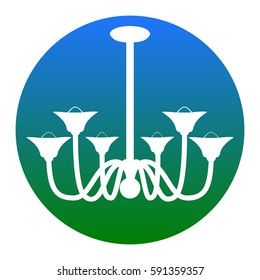 Chandelier simple sign. Vector. White icon in bluish circle on white background. Isolated.
