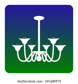 Chandelier simple sign. Vector. White icon at green-blue gradient square with rounded corners on white background. Isolated.