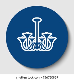 Chandelier simple sign. Vector. White contour icon in dark cerulean circle at white background. Isolated.